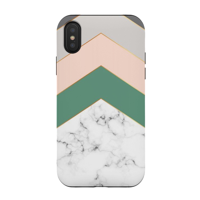 iPhone Xs / X StrongFit Green Rose and Gray Marble Geometric Design with gold lines by ArtsCase