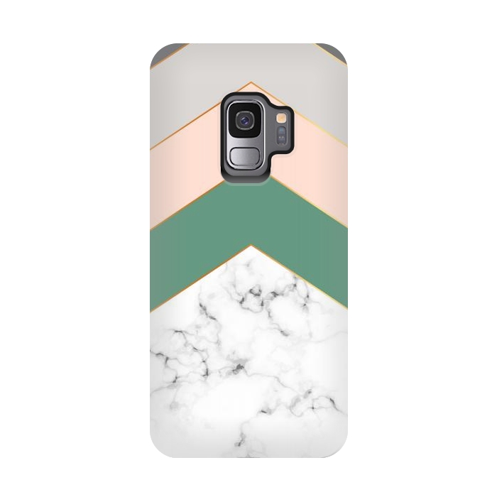 Galaxy S9 StrongFit Green Rose and Gray Marble Geometric Design with gold lines by ArtsCase