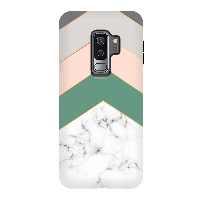 Galaxy S9 plus StrongFit Green Rose and Gray Marble Geometric Design with gold lines by ArtsCase