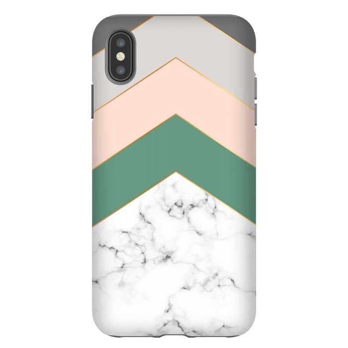 iPhone Xs Max StrongFit Green Rose and Gray Marble Geometric Design with gold lines by ArtsCase