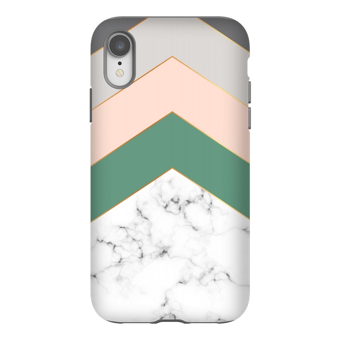 iPhone Xr StrongFit Green Rose and Gray Marble Geometric Design with gold lines by ArtsCase