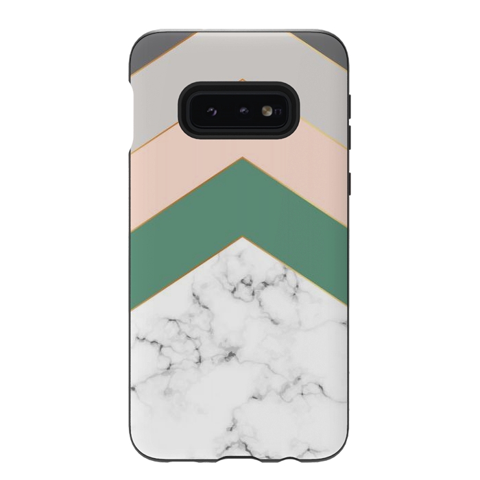 Galaxy S10e StrongFit Green Rose and Gray Marble Geometric Design with gold lines by ArtsCase