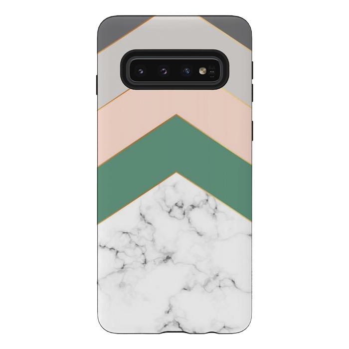 Galaxy S10 StrongFit Green Rose and Gray Marble Geometric Design with gold lines by ArtsCase