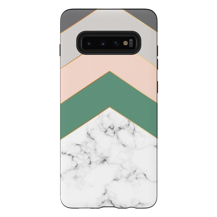 Galaxy S10 plus StrongFit Green Rose and Gray Marble Geometric Design with gold lines by ArtsCase