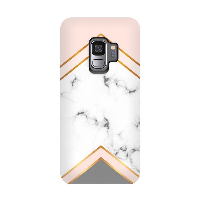Galaxy S9 StrongFit Marble with geomtric figures and gold lines by ArtsCase