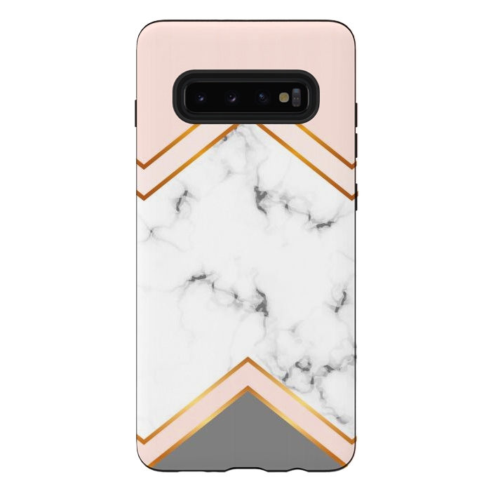 Galaxy S10 plus StrongFit Marble with geomtric figures and gold lines by ArtsCase