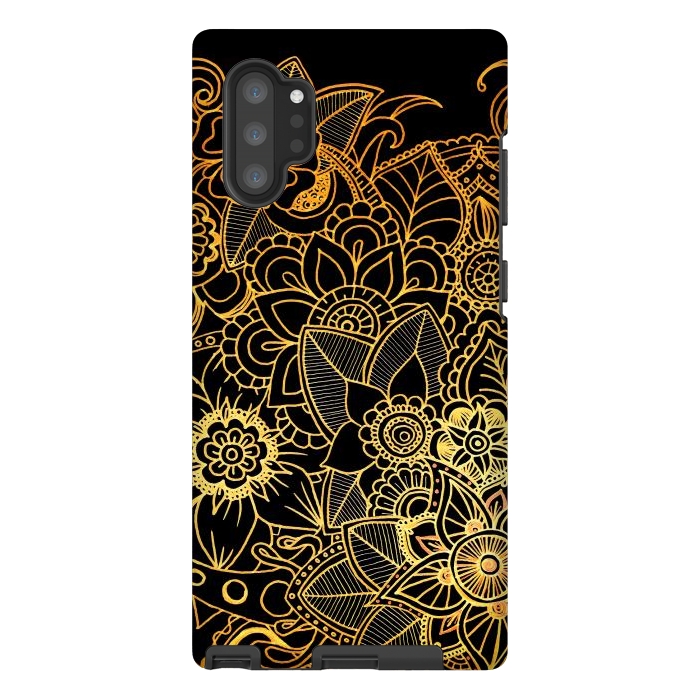 Galaxy Note 10 plus StrongFit Floral Doodle Gold G523 by Medusa GraphicArt