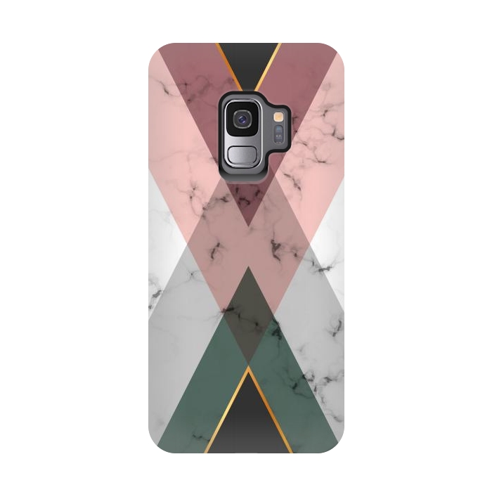 Galaxy S9 StrongFit New Marble design with triangular figure and gold lines by ArtsCase