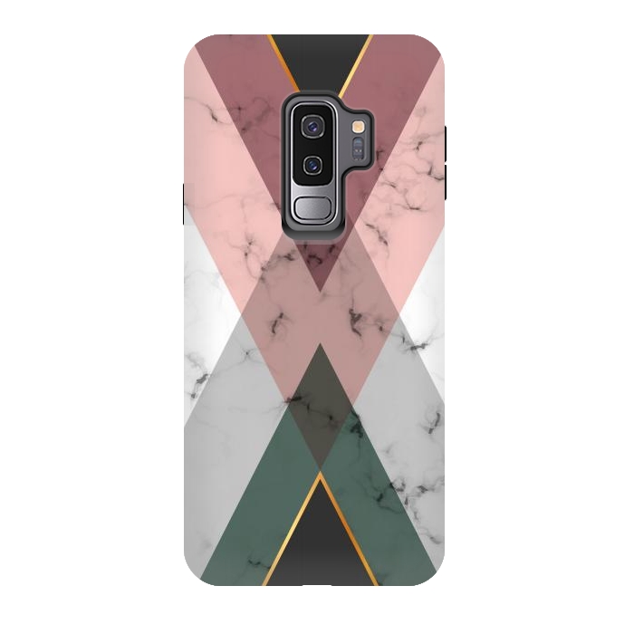 Galaxy S9 plus StrongFit New Marble design with triangular figure and gold lines by ArtsCase