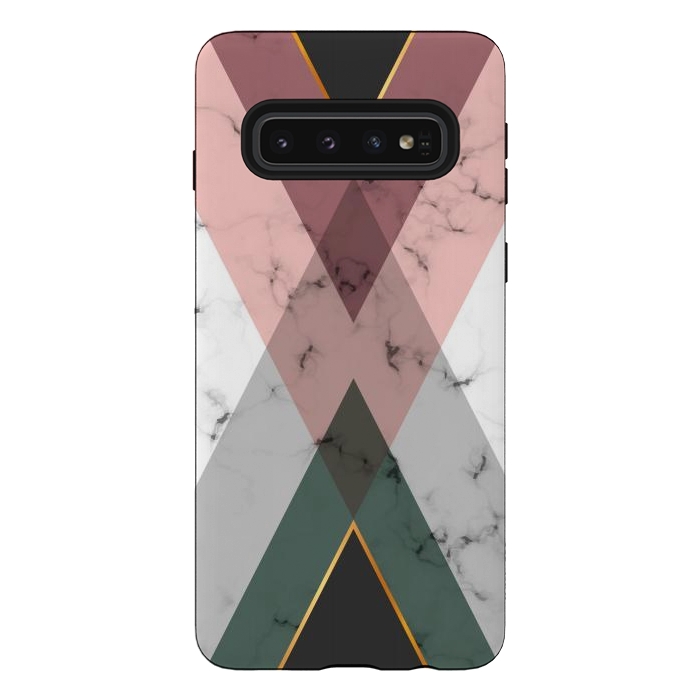 Galaxy S10 StrongFit New Marble design with triangular figure and gold lines by ArtsCase