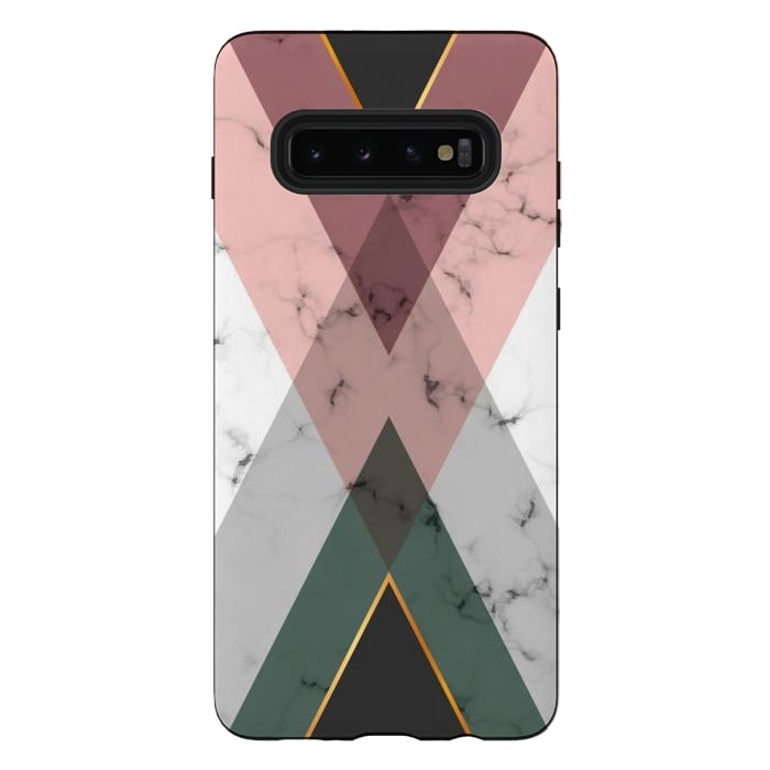 Galaxy S10 plus StrongFit New Marble design with triangular figure and gold lines by ArtsCase