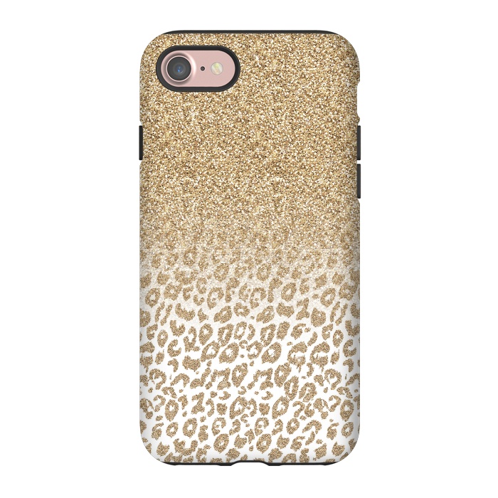 iPhone 7 StrongFit Trendy Gold Glitter and Leopard Print Gradient Design by InovArts