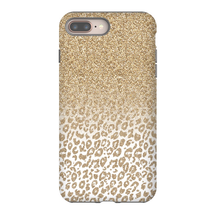 iPhone 7 plus StrongFit Trendy Gold Glitter and Leopard Print Gradient Design by InovArts