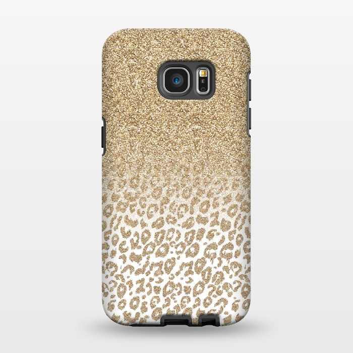 Galaxy S7 EDGE StrongFit Trendy Gold Glitter and Leopard Print Gradient Design by InovArts