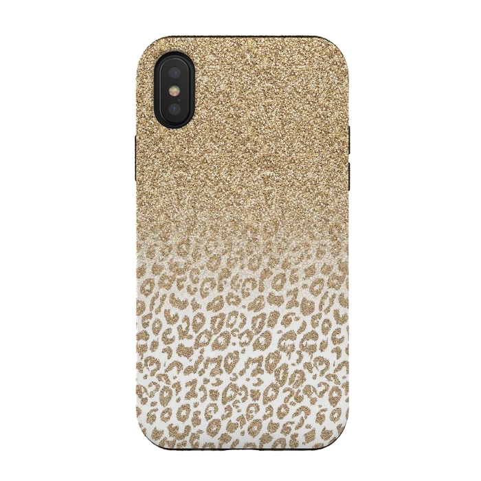 iPhone Xs / X StrongFit Trendy Gold Glitter and Leopard Print Gradient Design by InovArts