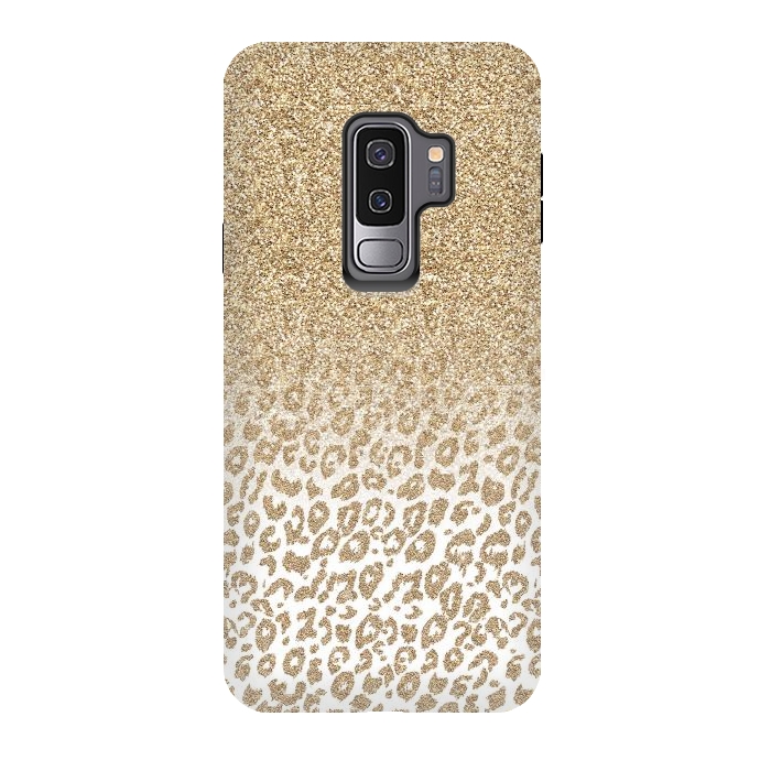 Galaxy S9 plus StrongFit Trendy Gold Glitter and Leopard Print Gradient Design by InovArts