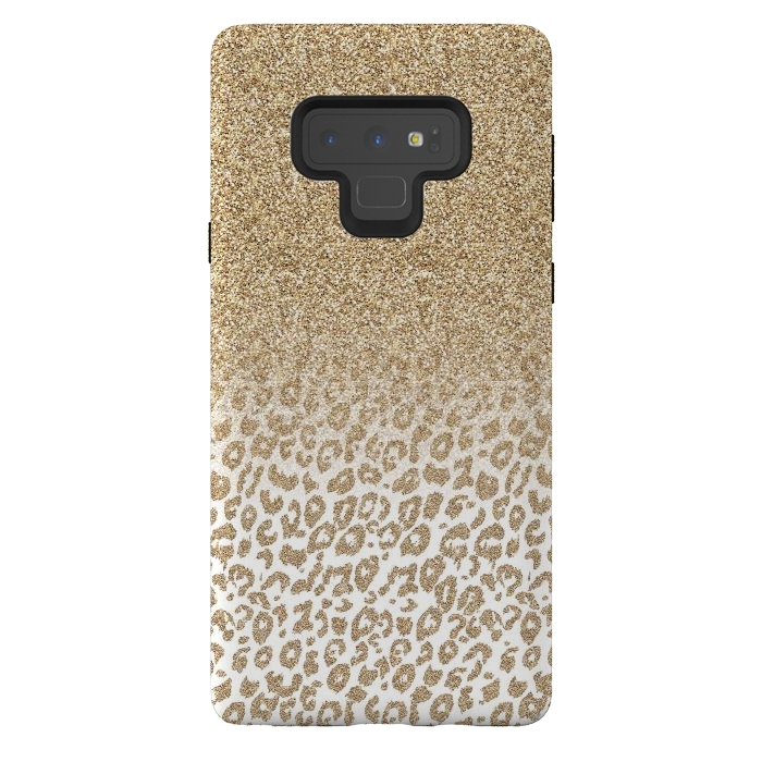 Galaxy Note 9 StrongFit Trendy Gold Glitter and Leopard Print Gradient Design by InovArts