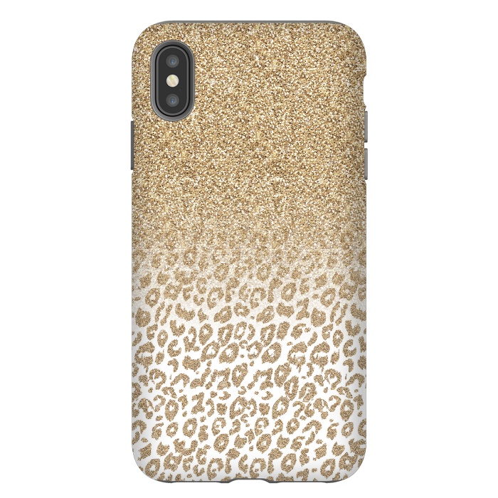 iPhone Xs Max StrongFit Trendy Gold Glitter and Leopard Print Gradient Design by InovArts