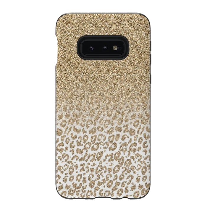 Galaxy S10e StrongFit Trendy Gold Glitter and Leopard Print Gradient Design by InovArts