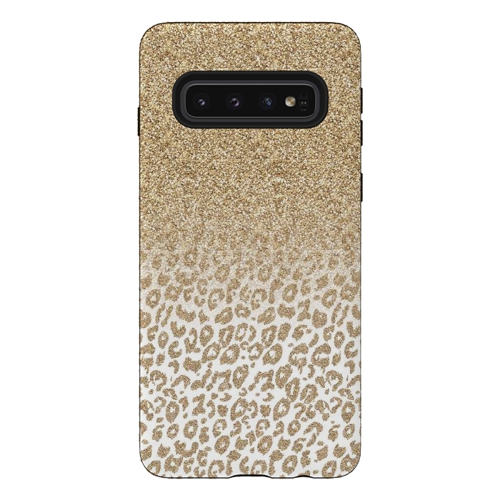 Galaxy S10 StrongFit Trendy Gold Glitter and Leopard Print Gradient Design by InovArts
