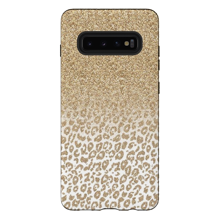 Galaxy S10 plus StrongFit Trendy Gold Glitter and Leopard Print Gradient Design by InovArts