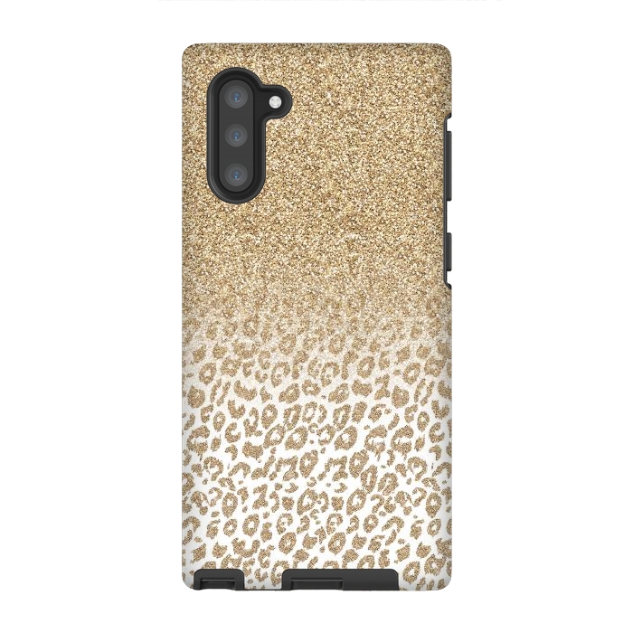 Galaxy Note 10 StrongFit Trendy Gold Glitter and Leopard Print Gradient Design by InovArts