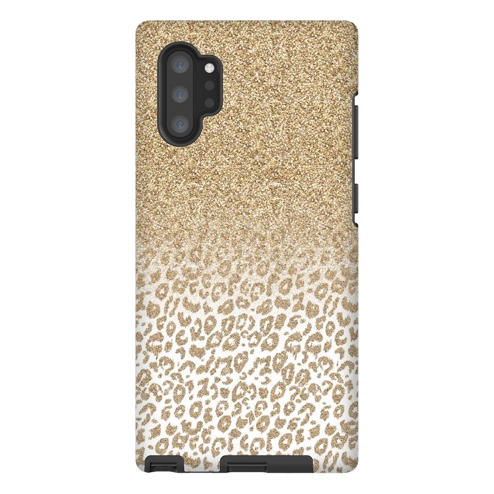 Galaxy Note 10 plus StrongFit Trendy Gold Glitter and Leopard Print Gradient Design by InovArts