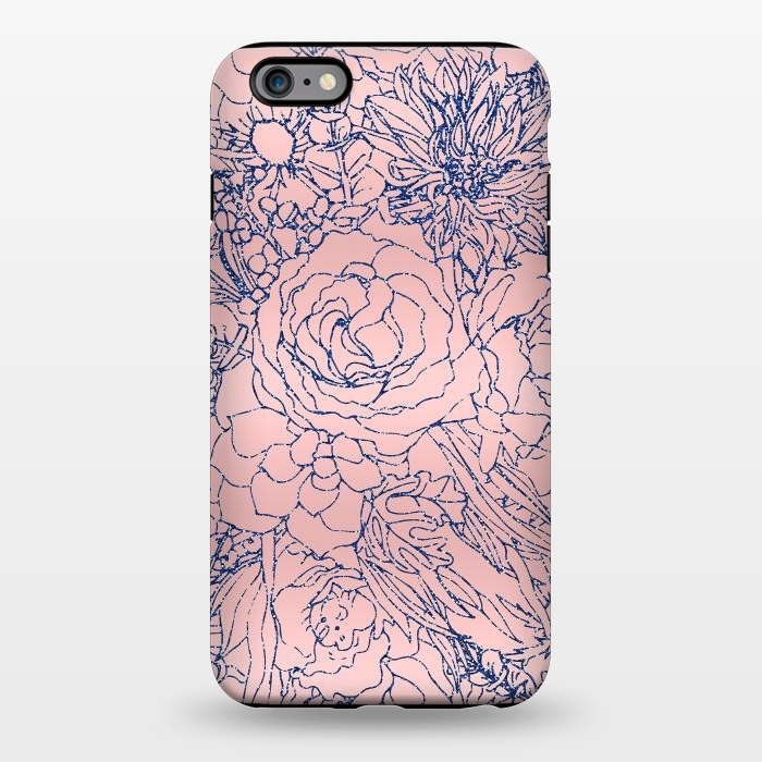 iPhone 6/6s plus StrongFit Stylish Metallic Navy Blue and Pink Floral Design by InovArts