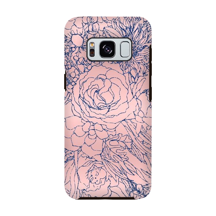Galaxy S8 StrongFit Stylish Metallic Navy Blue and Pink Floral Design by InovArts