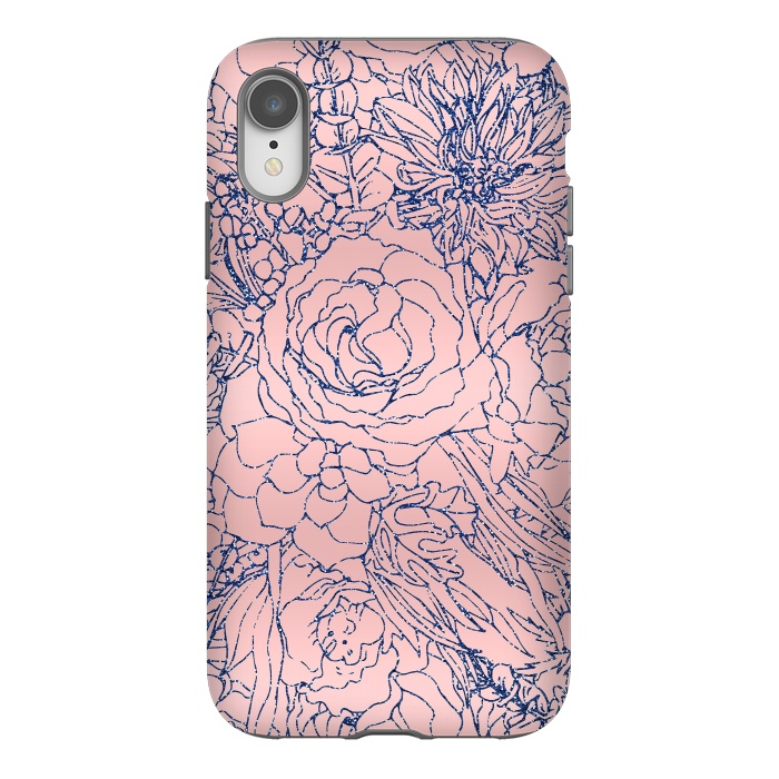 iPhone Xr StrongFit Stylish Metallic Navy Blue and Pink Floral Design by InovArts