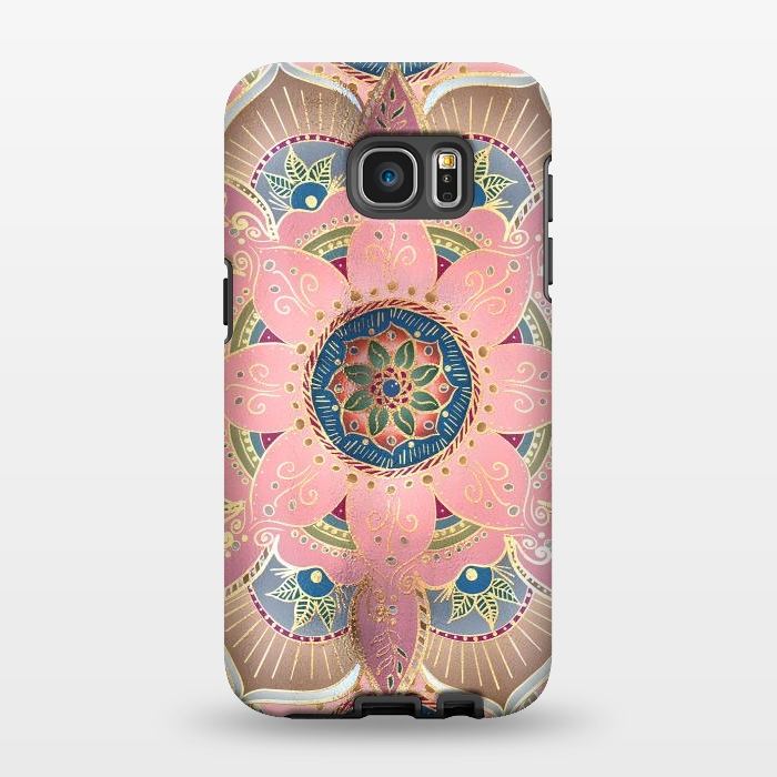 Galaxy S7 EDGE StrongFit Trendy Metallic Gold and Pink Mandala Design by InovArts