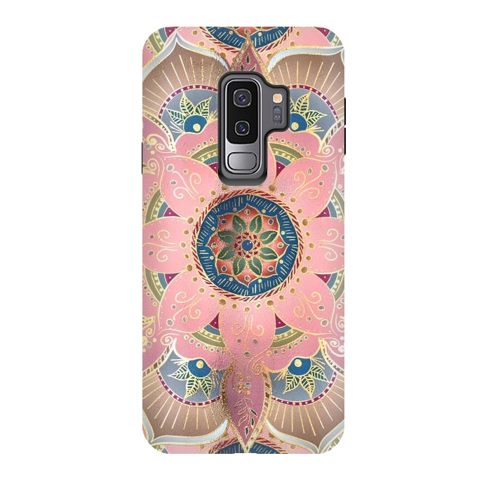 Galaxy S9 plus StrongFit Trendy Metallic Gold and Pink Mandala Design by InovArts