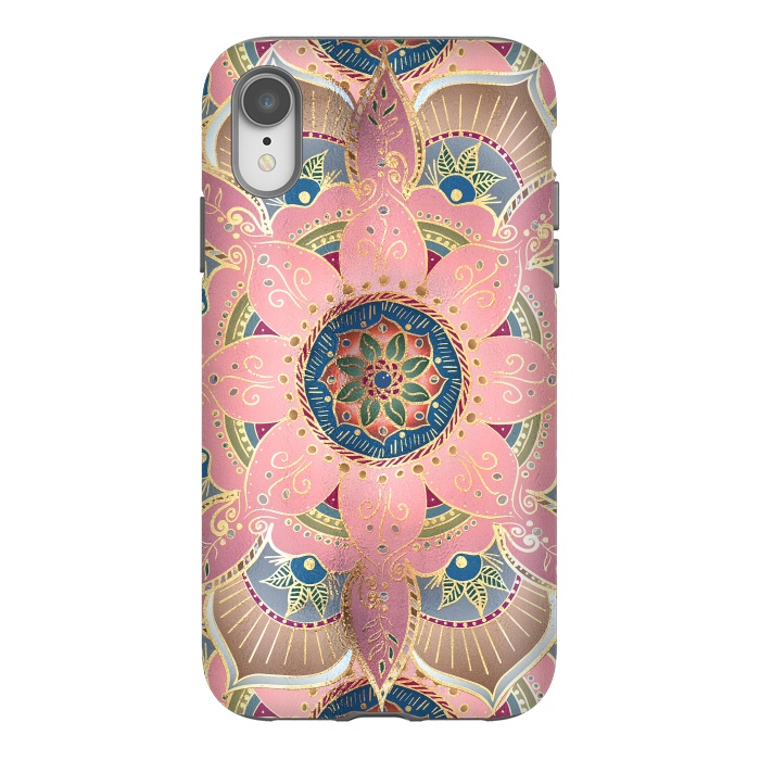 iPhone Xr StrongFit Trendy Metallic Gold and Pink Mandala Design by InovArts