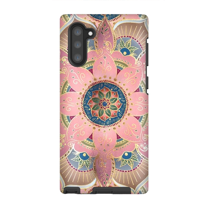 Galaxy Note 10 StrongFit Trendy Metallic Gold and Pink Mandala Design by InovArts