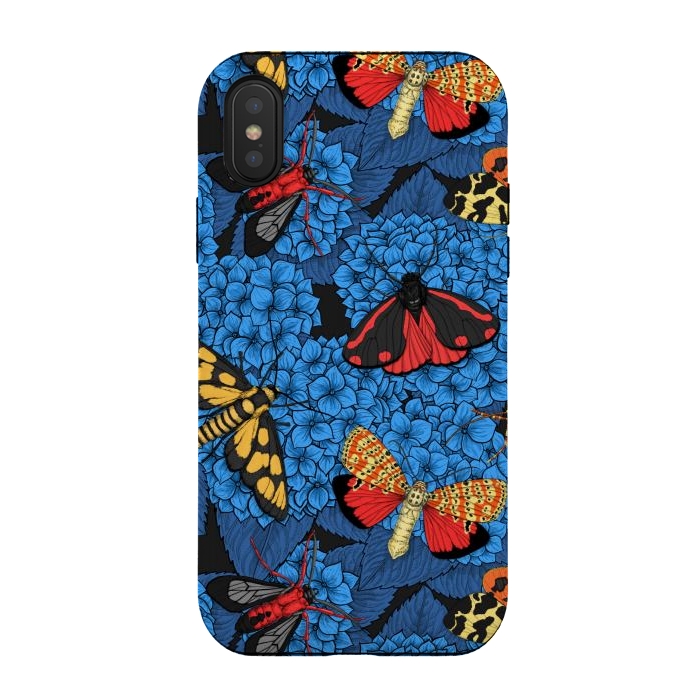 iPhone Xs / X StrongFit Moths on blue hydrangea by Katerina Kirilova