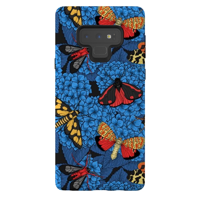 Galaxy Note 9 StrongFit Moths on blue hydrangea by Katerina Kirilova