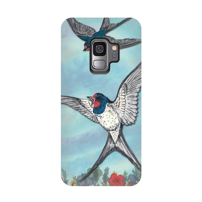 Galaxy S9 StrongFit Summer Swallows by Lotti Brown
