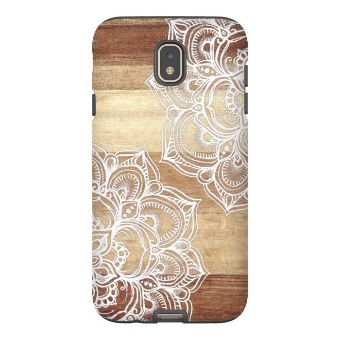 Galaxy J7 StrongFit White doodles on blonde wood by Micklyn Le Feuvre