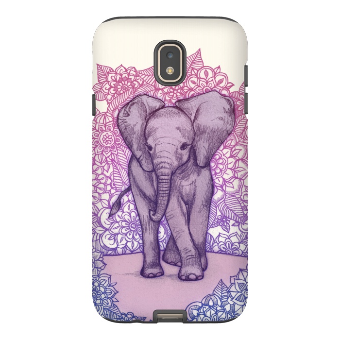 Galaxy J7 StrongFit Cute Baby Elephant in pink purple and blue by Micklyn Le Feuvre