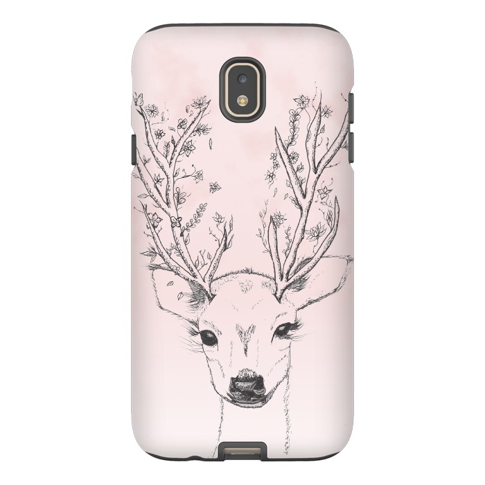 Galaxy J7 StrongFit Cute Handdrawn Floral Deer Antlers Pink by Girly Trend