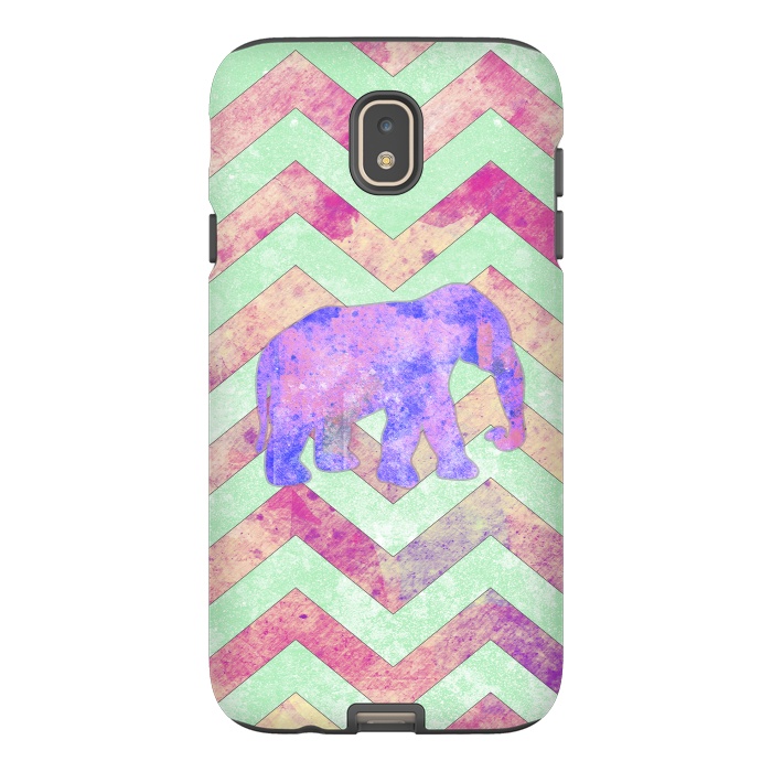 Galaxy J7 StrongFit Elephant Mint Green Chevron Pink Watercolor by Girly Trend