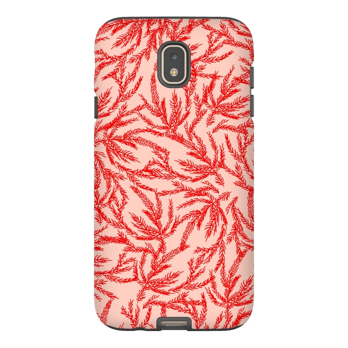 Galaxy J7 StrongFit Red and Pink Coral Ferns by Caitlin Workman