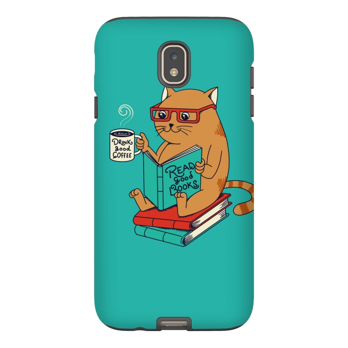 Galaxy J7 StrongFit Cat coffee and books by Coffee Man