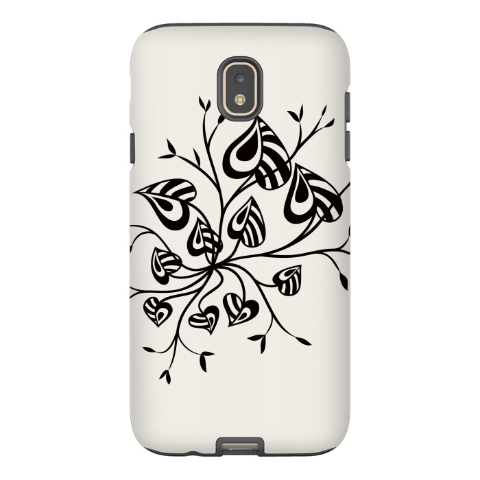 Galaxy J7 StrongFit Abstract Black And White Floral With Pointy Leaves by Boriana Giormova