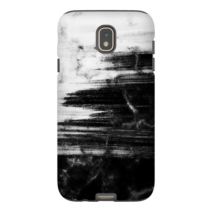 Galaxy J7 StrongFit Scratched half black half white brushed marble by Oana 