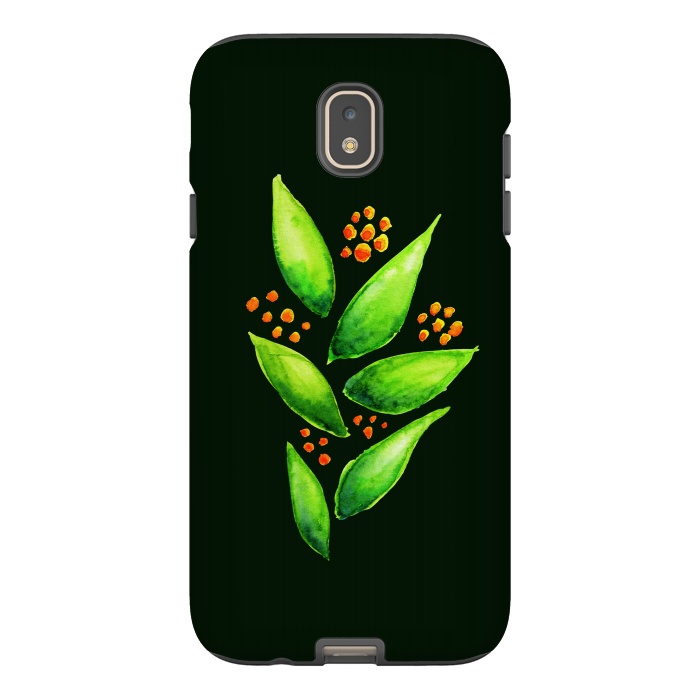 Galaxy J7 StrongFit Abstract watercolor green plant with orange berries by Boriana Giormova