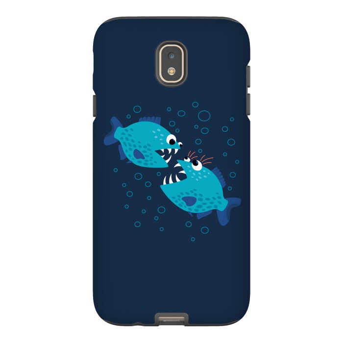 Galaxy J7 StrongFit Gossiping Blue Cartoon Piranha Fish by Boriana Giormova