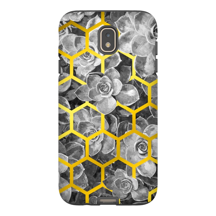 Galaxy J7 StrongFit Black and White Succulent Gold Geometric by Alemi