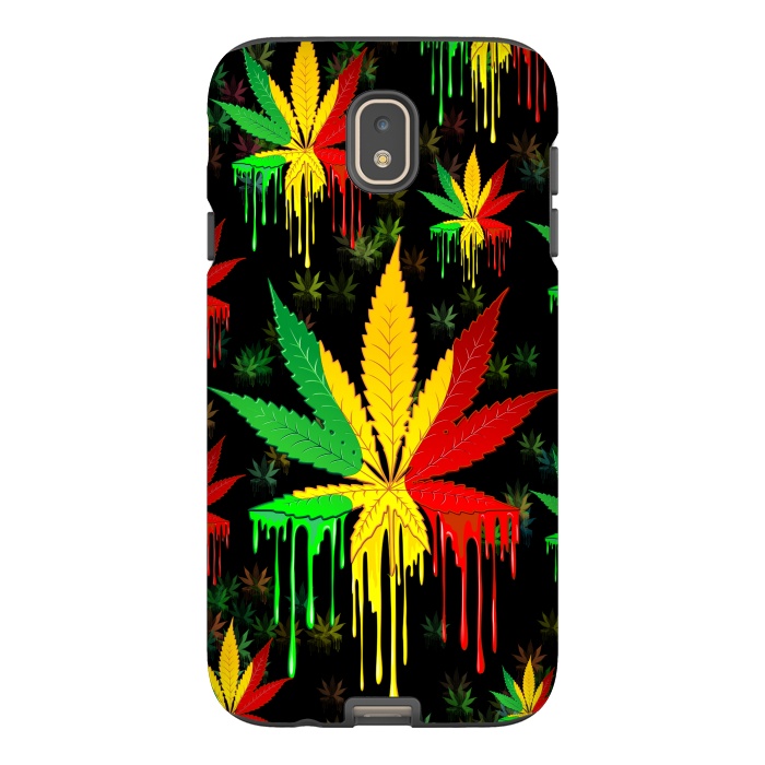 Galaxy J7 StrongFit Marijuana Leaf Rasta Colors Dripping Paint by BluedarkArt