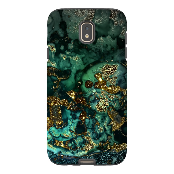 Galaxy J7 StrongFit Indigo Green and Gold Glitter Ink Marble by  Utart